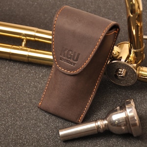 Bolsa para boquilha de trombone/bombardino | Estojo para boquilha KGUbrass SINGLE | Couro natural Crazy Horse | Acessório para trombone estilo vintage