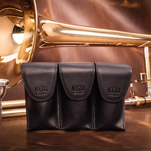 Posaune / Euphonium mundstücktasche | TRIPLE Mundstück Etui | Crazy Horse Echtleder| Accessoire im Vintage-Stil. Posaune Geschenk