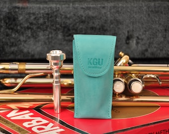 Trumpet mouthpiece pouch BLUE (Marine) | KGUBrass SINGLE mouthpiece case | Crazy horse natural leather| Magnet locker | Vintage style