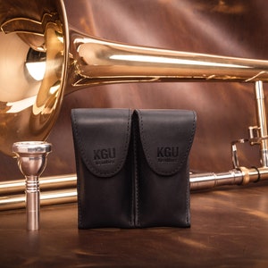 Posaune/Euphonium Mundstücktasche. Mundstückhalter. DOPPELTE Mundstücktasche. Crazy Pferd aus Echtes Leder. Accessoire im Vintage-Stil