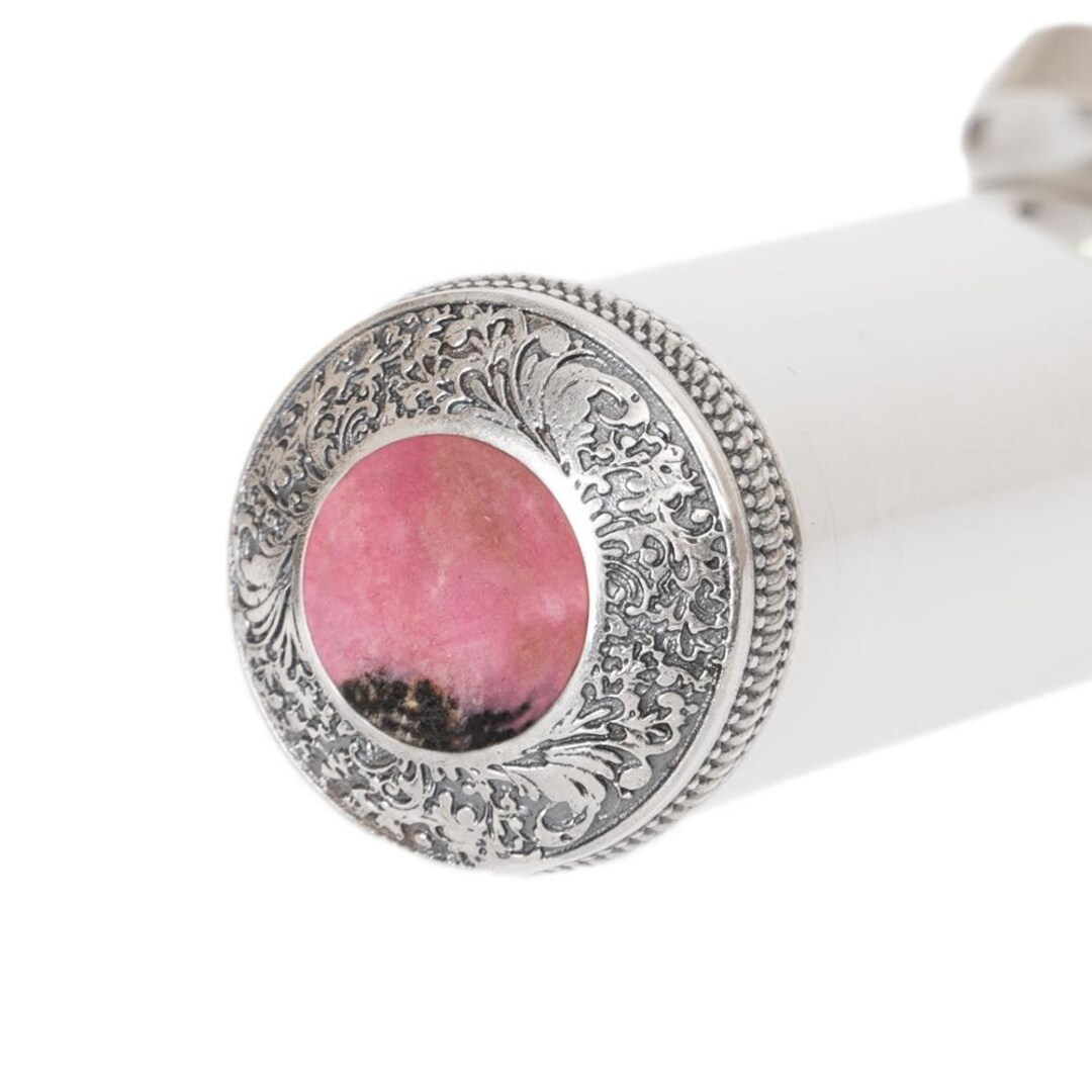 925 Silver Flute Crown: Rhodonite Inlay, Floral Engraving - Etsy