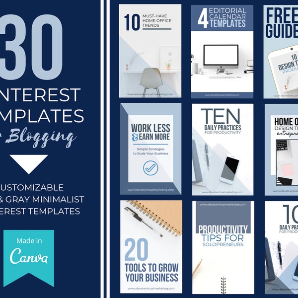 Social Media Templates, Pinterest Template Graphics Download, Blue Pinterest Templates for Bloggers