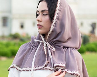 Mantilla hooded veil, Brown chapel veil, Orthodox head scarf for mass, Cathedral veil for mass, Catholic headcovering for women