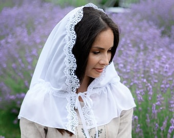 Catholic chapel veil for mass, White head covering orthodox veil for church, Spanish mantilla veil for mass, White veil for church