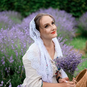 White women&#39;s catholic veil, Scarf for mass, Cathedral veil lace, Sheer church scarf, Faith head coverings holy, Traditional catholic scarf