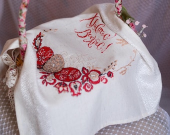 Easter napkin, Pascha basket cover, Embroidered linen Easter basket cover, Easter basket rushnyk, Easter ornaments, Easter table decor