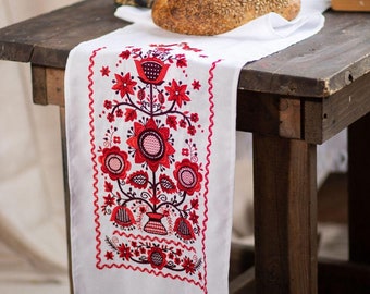 Ukrainische Hochzeit Ryschnyk, kyrillische Hochzeit Handtuch, Ukrainische Hochzeit Handtuch mit rotem Baum des Lebens, Ornamente, Gestickte Ruschnyk für eine Ikonenecke