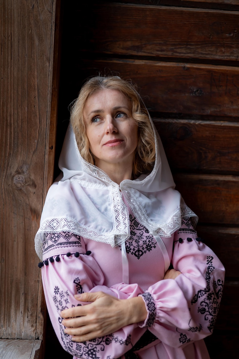 Slavic Modest Traditional White Headscarf With Lace | Women's Handmade Orthodox Head ...