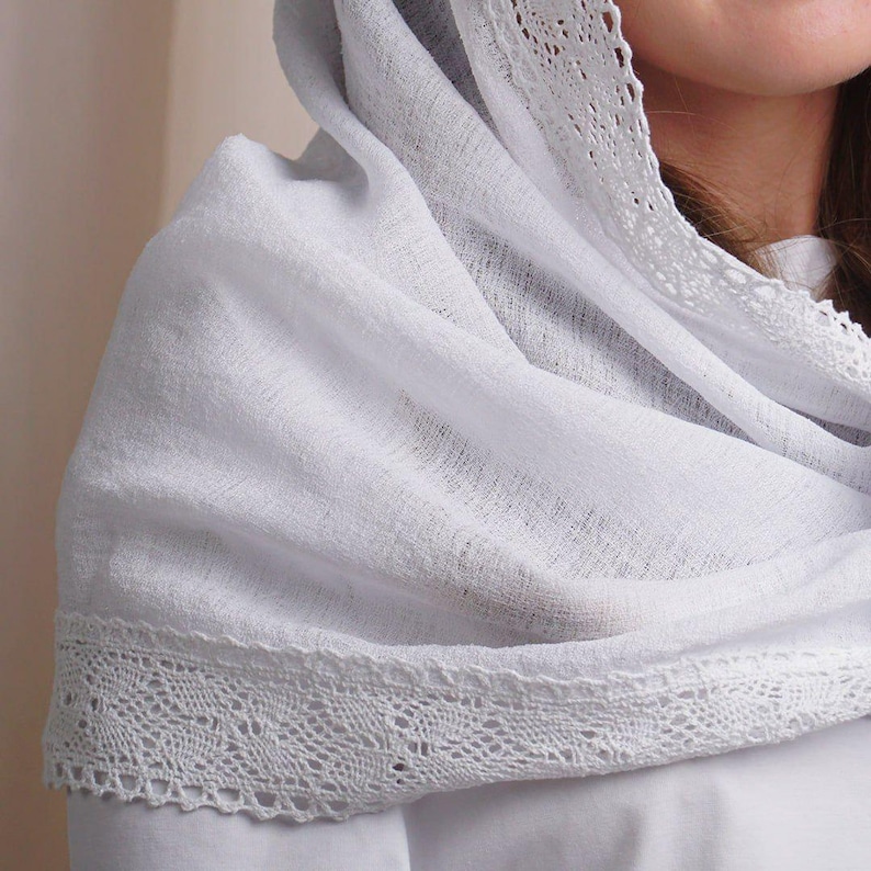 Catholic Rochet Elegant Crochet Lace Trimmed Linen Mantilla Veil in White for Women ...