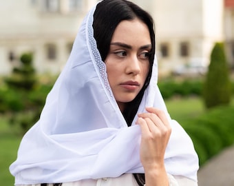 Pañuelo infinito para cubrir la cabeza católico, suave velo cristiano con encaje, velo para misa e iglesia, mantilla católica y ortodoxa
