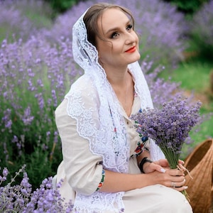 Velo católico blanco para mujer, pañuelo para misa, velo catedralicio de encaje, pañuelo transparente para la iglesia, tocado sagrado para la fe, pañuelo católico tradicional
