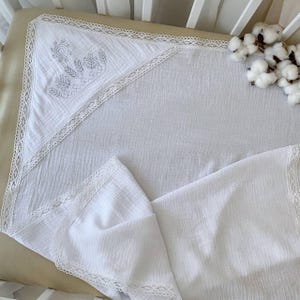 Baby christening blanket, Muslin baby blanket, Embroidered newborn blanket, Baby shower gift, Christening towel for a baby, Christening gift