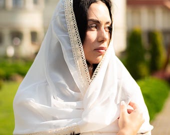 Mantilla ortodoxa, velo de iglesia con encaje, chal de oración para la liturgia, velo modesto de capilla para mujer, elegante pañuelo religioso
