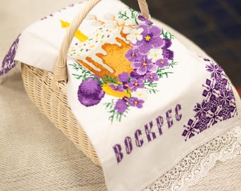 Orthodox Pascha basket cover, Embroidered Easter towel, Ukrainian towel for Easter with handmade embroidery, Embroidered cloth for easter