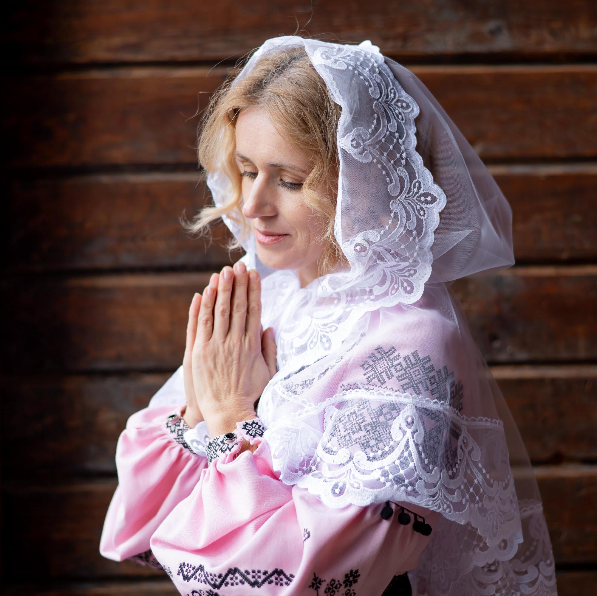 White Lace Headscarf for Women, Traditional Sheer Church 