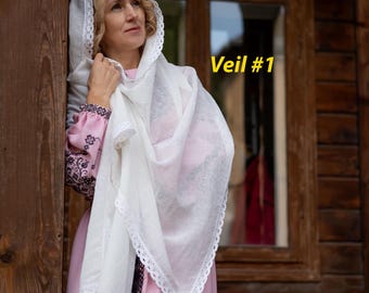 Prayer shawl for mass, Church veils for mass, Linen scarf head covering, Religion scarf, Lace scarf for head, Chapel veil Mantilla