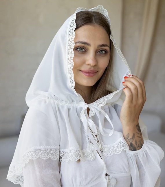 Rose Lace Veil, Bridal Veil, Mantilla Hooded Veil, Prayer  display picture 3