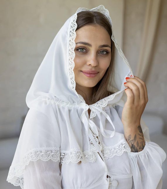 thumbnail image 2 of Women's Church Wedding Veil – Mantilla Lace Mass Head Covering, Catholic Chapel Veil 2 of 4