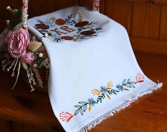 Cubierta para cesta de Pascua ortodoxa, toalla de Pascua bordada con la frase "Cristo ha resucitado", servilleta bordada tradicional de Pascua, decoraciones para la mesa de Pascua.