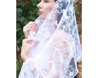 Gebetsschal, katholischer Schal, Weißer Spitzenschal, Mantilla, Traditioneller katholischer Schal für Kopf, Kopfbedeckung für die Kirche, Russischer Schleier