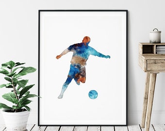 Soccer watercolor print, Soccer wall art for boys room, European football poster