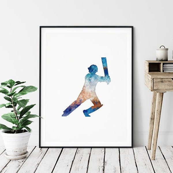 Cricket art poster, watercolor print, for boys room