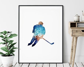 Ice-hockey watercolor poster, wall decor, sports art