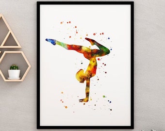 Gymnastics print gift for girl, Sports art for girl room, Acrobatics poster