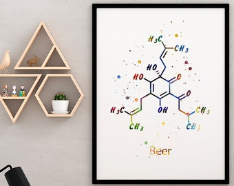 Beer molecule print, Humulone molecule poster, Chemistry student gift, Dorm decor, science art