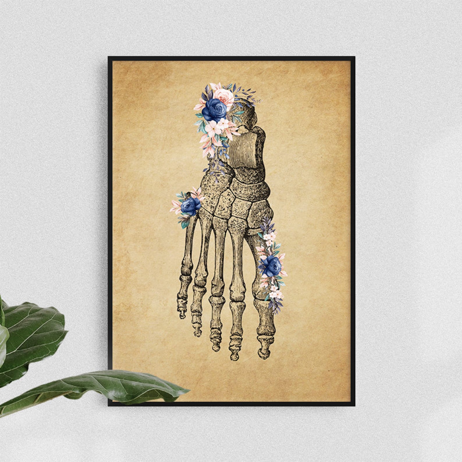 Human Foot Anatomy Art Print, Floral Anatomy Art, Foot Bones Medical