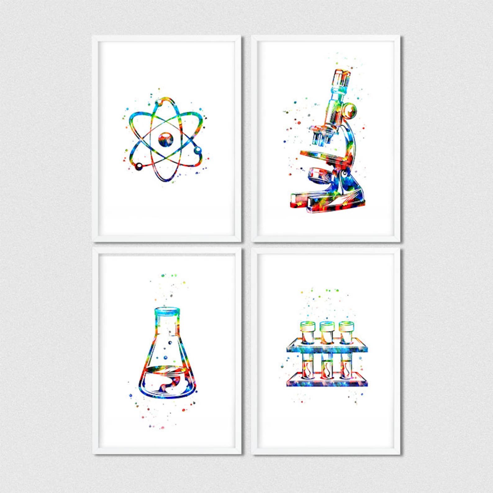 Chemistry Art Wall Decor Set of 4 Science Art Watercolor Prints Etsy