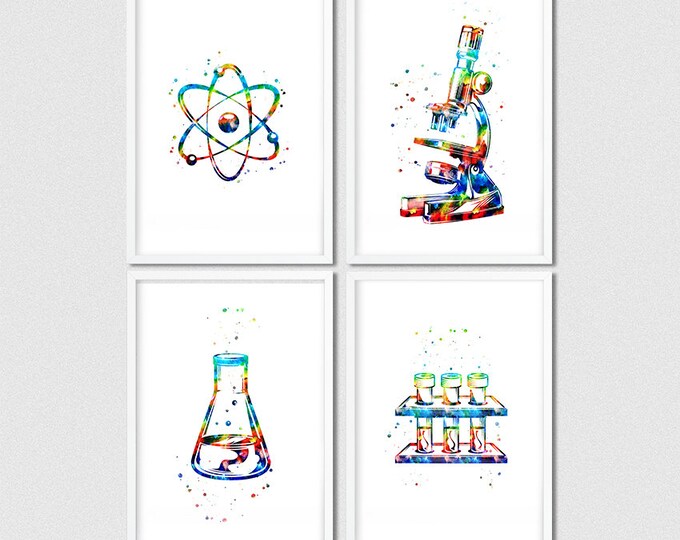 Chemistry Art Wall Decor Set of 4 Science Art Watercolor Prints - Etsy