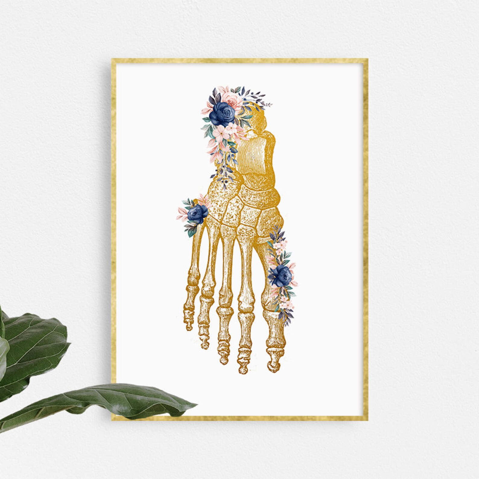 Human Foot Anatomy Art Print, Floral Anatomy Art, Foot Bones Medical