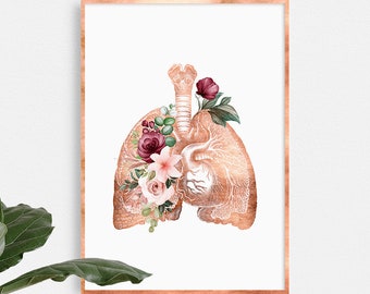 Lungs art, Floral human anatomy art print, Medical poster, Pulmonologist office wall decor, Med student graduation, doctor, nurse gift