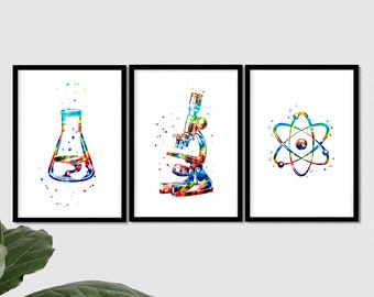 Chemistry Art Prints Set of 3 Watercolor Science Posters - Etsy