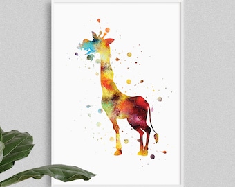 Giraffe watercolor poster, art decor, animals art