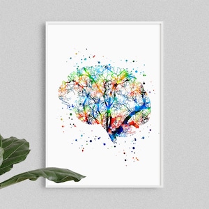 Brain tree, watercolor art print, anatomy art, medical art, office decor