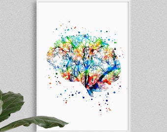 Brain tree, watercolor art print, anatomy art, medical art, office decor