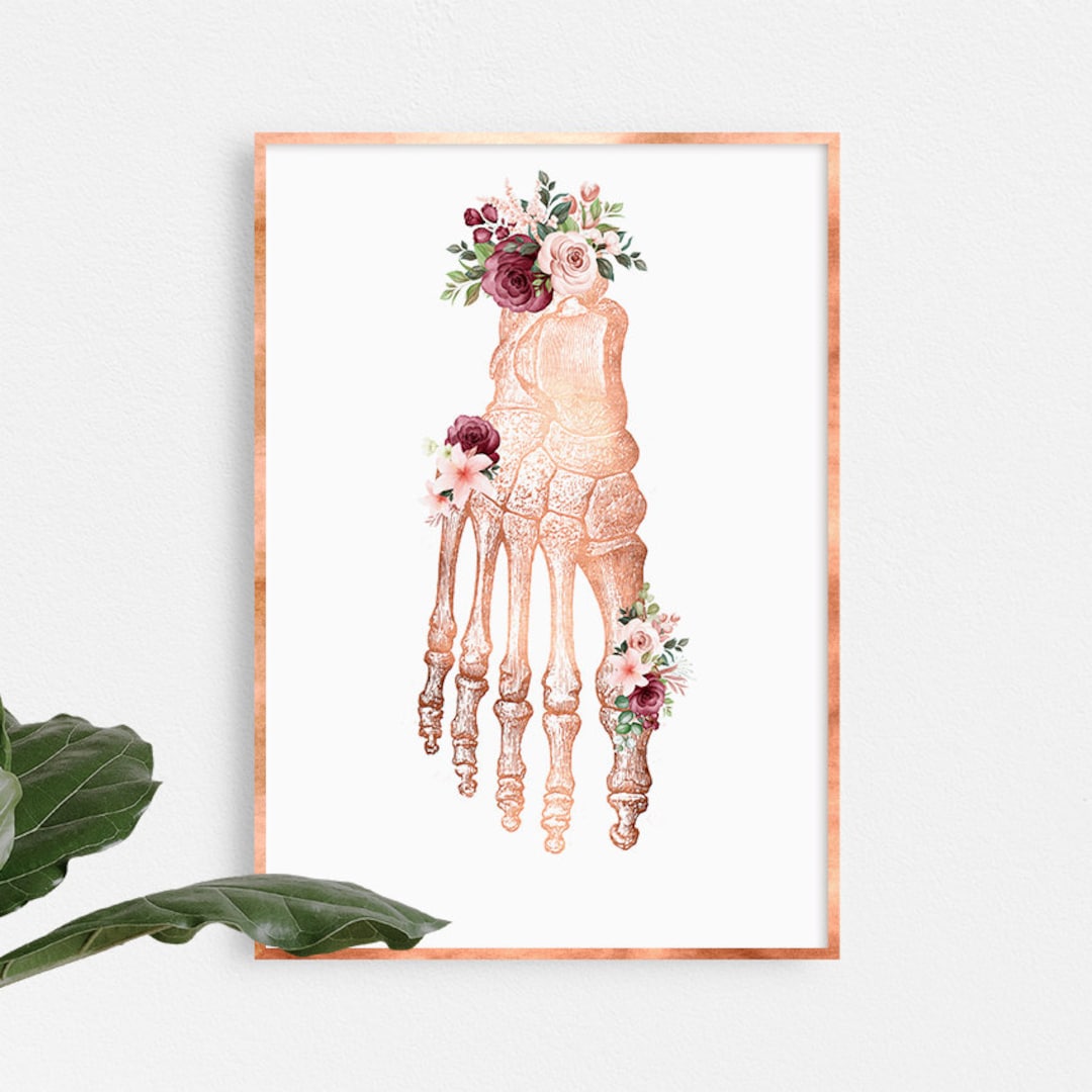 Human Foot Anatomy Art Print, Floral Anatomy Art, Foot Bones Medical