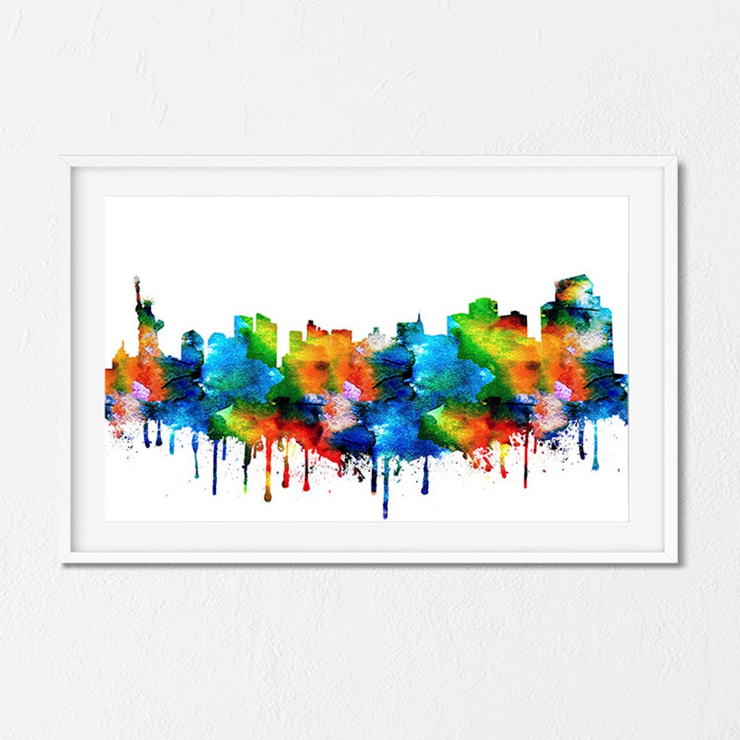 New York City Skyline Print Cityscape Watercolor Wall Art for Home ...
