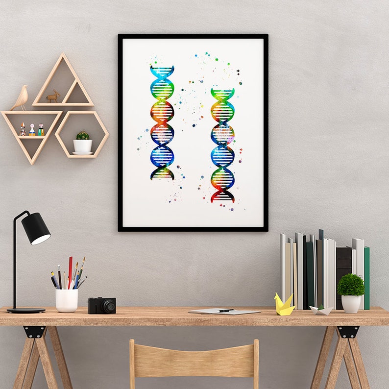 DNA Watercolor Print, Science Art for Kids Room Wall Decor, Genetics