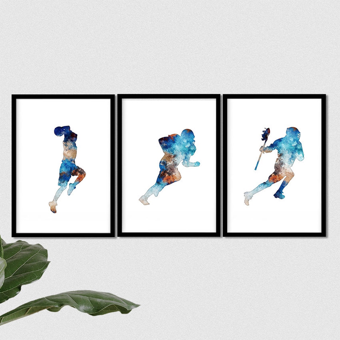 Sports Art Prints for Boys Room Decor, Set of 3, Basketball, Football