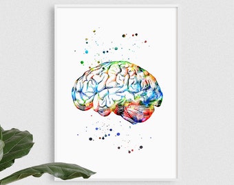 Human brain print anatomy art decor, anatomical brain art medical poster, Neurologist Gift