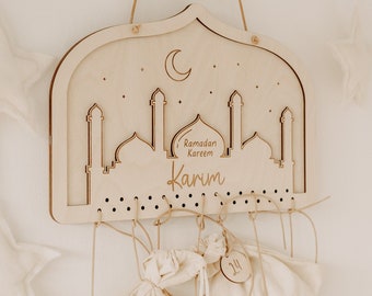 Ramadan Kalender für Kinder personalisiert mit Namen aus Holz zum Selbstbefüllen