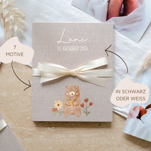 Álbum de fotos personalizado para el nacimiento leporello de lino como regalo para bebé Regalo de nacimiento Regalo de bautismo Foto regalo bebe imagen 1