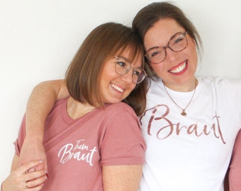 Braut & Team Braut T-Shirts für Junggesellinnenabschiede in vielen verschiedenen Farbkombinationen als JGA Shirt