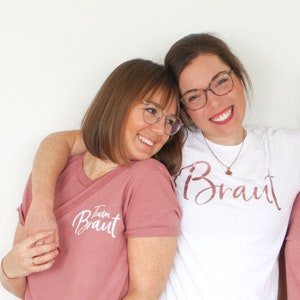 Braut & Team Braut T-Shirts für Junggesellinnenabschiede in vielen verschiedenen Farbkombinationen als JGA Shirt Bild 1