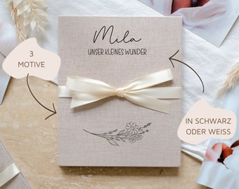 Personalisiertes Fotoalbum zur Geburt - Leporello aus Leinen als Babygeschenk | Geschenk zur Geburt | Geschenk zur Taufe | Fotogeschenk Baby