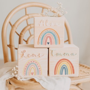 Personalized money box with name for children as a birth gift, as a money gift for a christening or birthday with a rainbow motif
