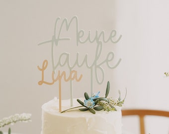 Caketopper zur Taufe als Tischdeko für die Taufe mit Namensstecker, Cake Charm Taufkreuz und nachhaltigem Konfetti als Streudeko Taufe